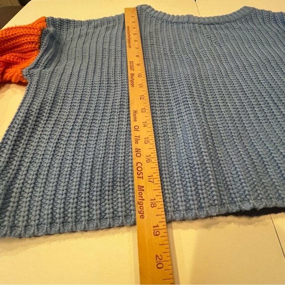 Women’s Cable Knit Sweater Oversized M Color Block Blue Orange Wide Sleeves - Picture 6 of 9